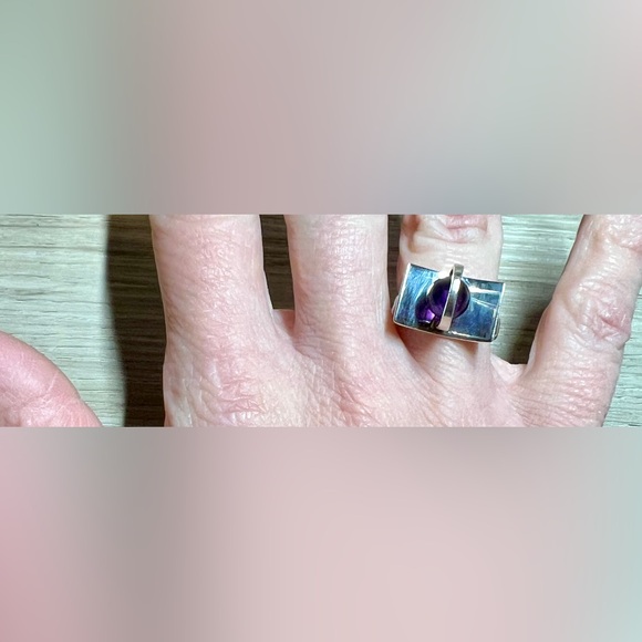 Denmark Designer Signed Poul Warmind Modernist Sterling Silver Amethyst Ring - Picture 10 of 13